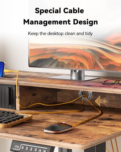 Image of JOY worker 35 inch Small Electric Adjustable Desk with Monitor Stand & Drawer