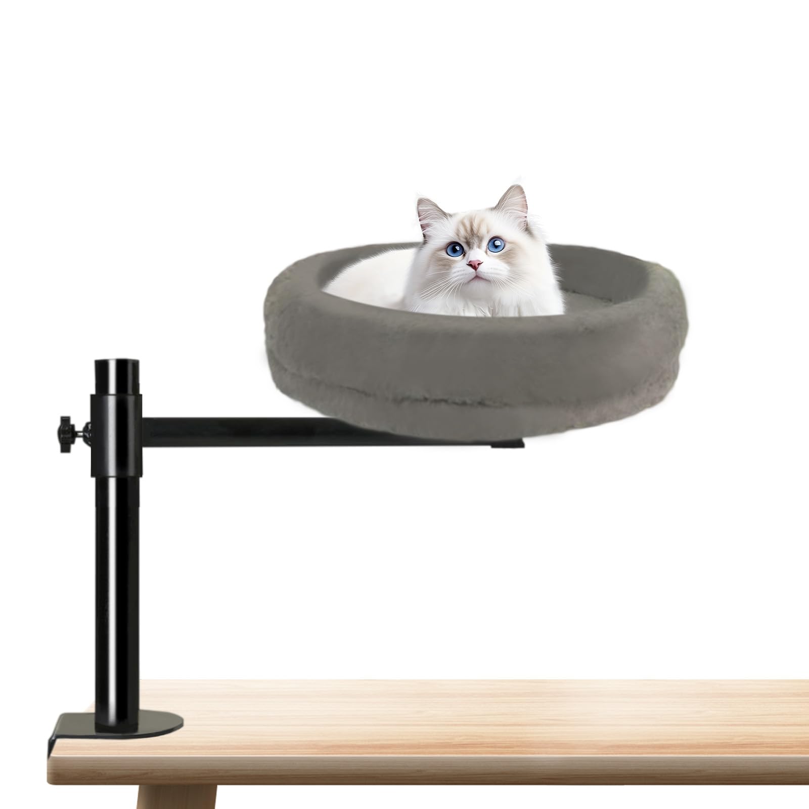 TECKZOON Cama para gatos, escritorio, rotación de 360°, cama para gatos, para escritorio, sin taladros y altura ajustable, casa elevada para gatos sobre escritorio, caja para gatos, mantiene a los