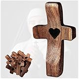 Handcrafted Walnut Wood Cross with Heart Design...