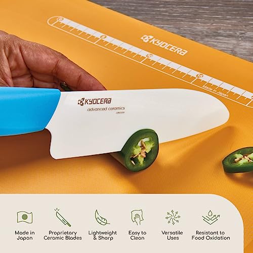 Kyocera Revolution 2-Piece Ceramic Knife Set: Chef Knife For Your Cooking Needs, 5.5" Santoku And 4.5" Utility Knife, White Blades With Blue Handles, White/Blue #TOP4