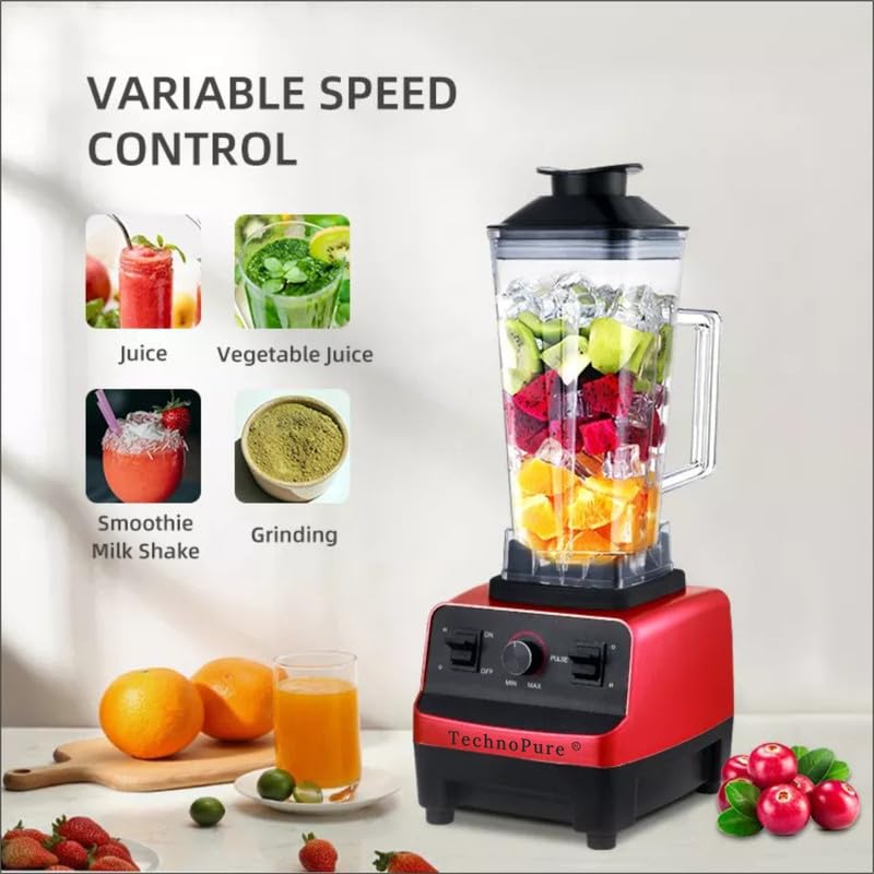 Image of TechnoPure Professional /Commercial High Speed 25000 RPM Multifunctional, Bar Blender, Mixer Grinder, 2000W, 100% Copper Motor, Heavy Duty Mixer Blender with 2 Ltr BPA Free Unbreakable Jar (Orange)