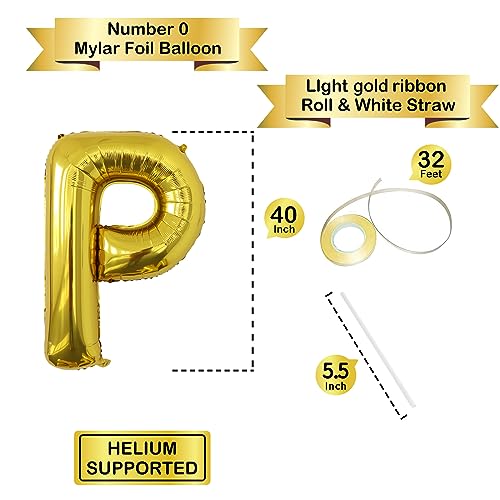 Image of Letter Balloons Gold Party Balloon - 40 Inch Large Gold Letter P Balloon, Letter Balloon Birthday Decorations, Balloon for Women Men Anniversary Party Decorations Supplies