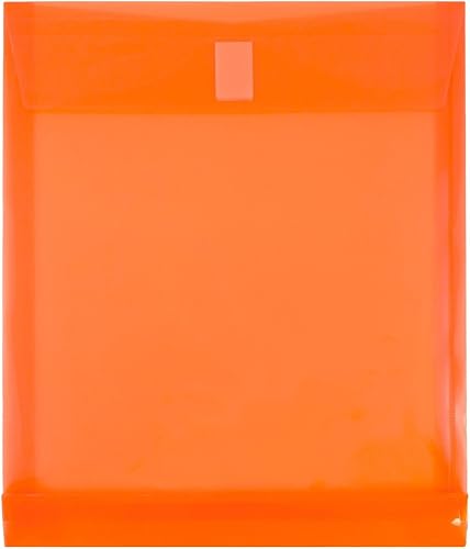 JAM PAPER Sobres de expansión de plástico con cierre de gancho y bucle, extremo abierto, 9 34 x 11 34 con expansión de 1 pulgada, naranja, paquete