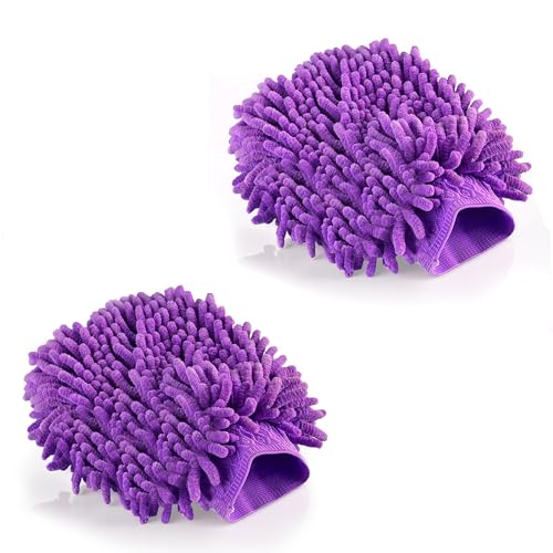 Image of Kuber Industries 2 Pcs Microfiber 100 GSM Double Sided Cleaning Gloves | Car Washing Gloves | Super Absorbent Wash Mitt for Bike, Auto, Cars Interior and Exterior | Purple