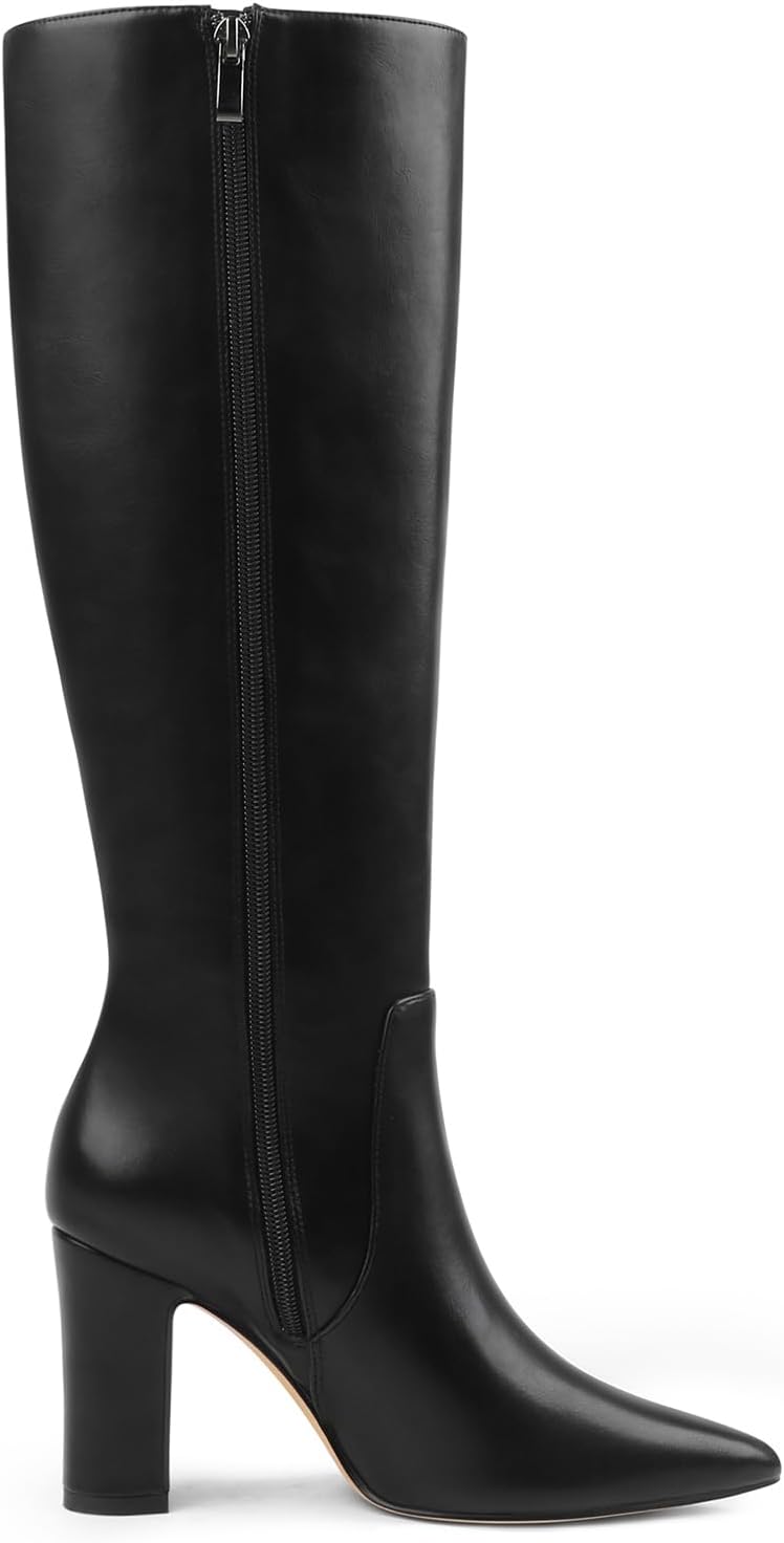 JOY IN LOVE Women's High Block Heel Wrinkled Slouchy Zipper Knee High Boots - Image 4