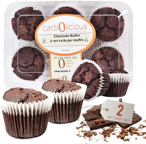Low Carb Chocolate Muffins 6 Pcs (1-Pack) by Carb-o-licious - Delicious Keto Mini Muffins with Only 2 Net Carbs, 9g Protein - Sugar Free Cupcake Style Healthy Snack Made, Almond Flour, Low-Carb Treat