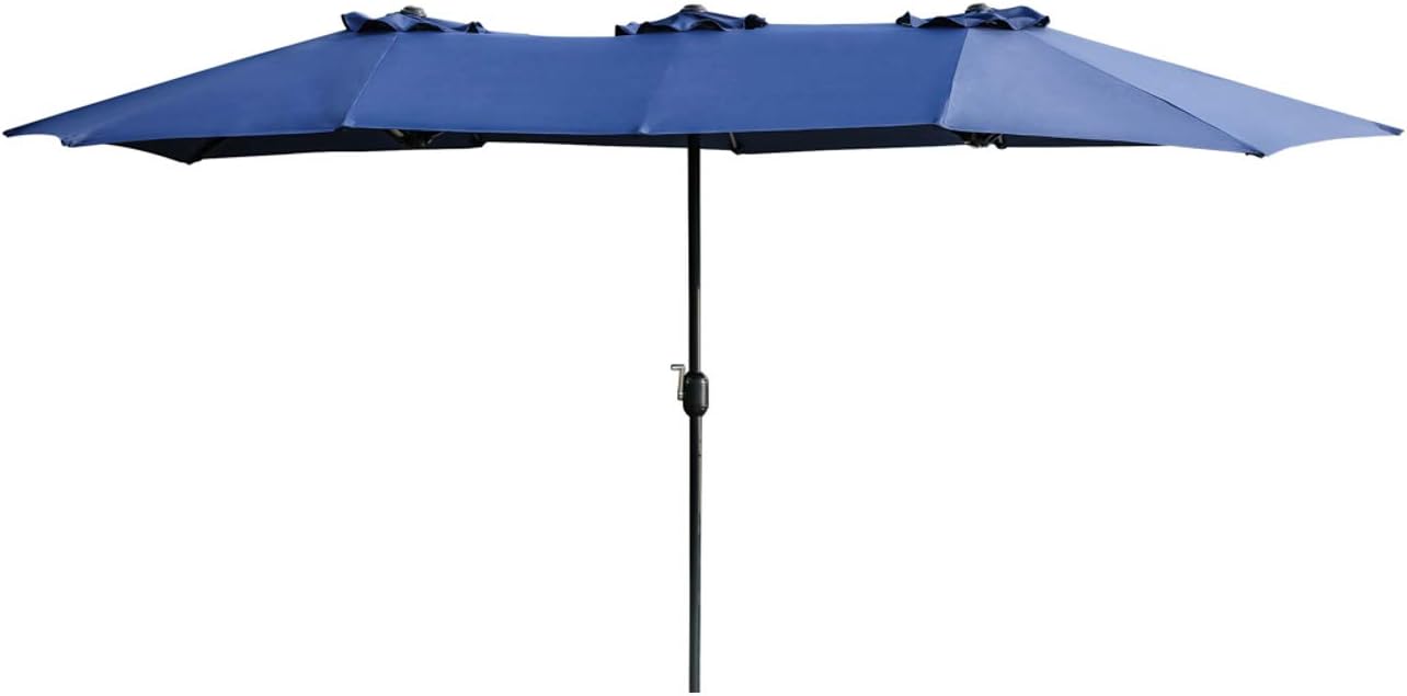 LOKATSE HOME Ft Double Sided Outdoor Umbrella Rectangular Large with Crank for Patio Shade Outside Deck or Pool, 15 feet, Blue