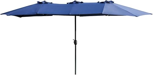 LOKATSE HOME Sombrilla de doble cara para patio al aire libre, 15 pies, de aluminio, toldo doble con manivela, 2 azul medio