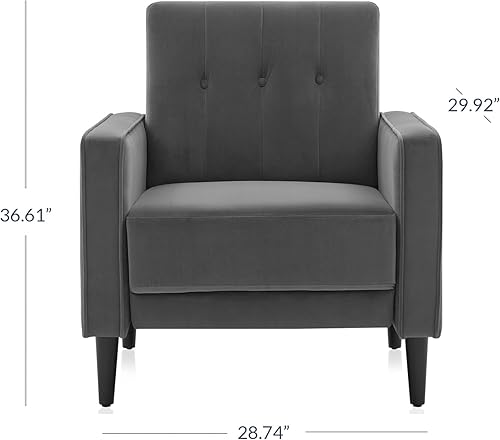 Miniatura 8 de BELLEZE Sillas decorativas para sala de estar, sillón moderno de mediados de siglo, tapizado de terciopelo, cómoda silla lateral con botones en la