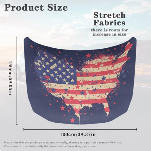 Image of Car Hood Cover Protector 59x39 Inch Stretchable Car Hood Wraps American Flag Map Design Waterproof Automotive Accessories for Most Sedans SUV Trucks Minivan