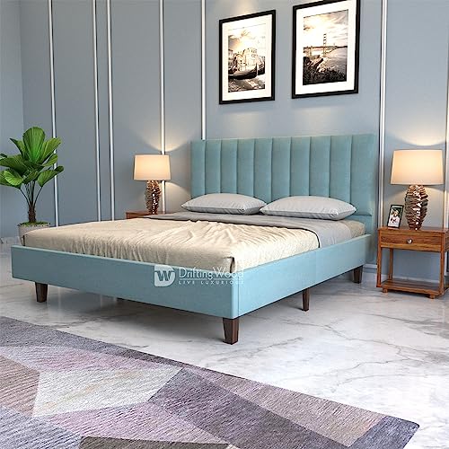Image of DRIFTINGWOOD Florina Solid Engineered Wood Low Height King Size Bed Without Storage | Wooden Double Bed | Low Floor /Level /Profile Cot Bedroom Furniture | Cyan, Self Assembly (DIY)