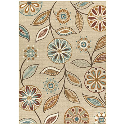 Maples Rugs Reggie Floral Area Rugs for Living Room & Bedroom [Made in USA], 5' x 7', Beige