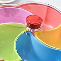 Vista 4 de Bandeja de plástico dividida para servir 5 compartimentos, bandeja para servir aperitivos con tapa y asa, platos reutilizables para servir