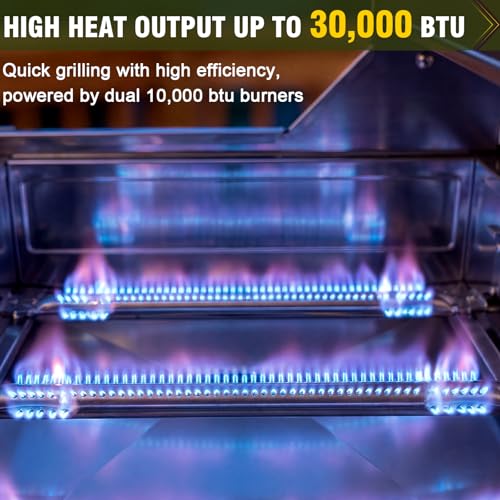 Image of Bestfire 3-Burner Tabletop Gas Grill, Dual Connections, 30,000 BTU Portable Propane Grill, Knobs&Stainless Steel Grates, Compact & Detachable Legs for Camping, RV, BBQ
