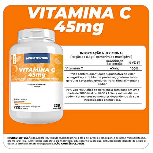 Vitamina C - 120 Comprimidos Mastigáveis Laranja com Acerola - NewNutrition, Newnutrition