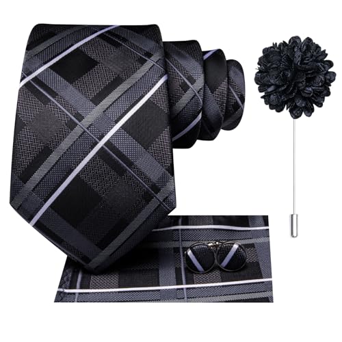 Image of Dubulle Mens Tie and Lapel Pin Paisley Striped Floral Necktie for Men Pocket Square Cufflinks 4PCS Set Wedding Party