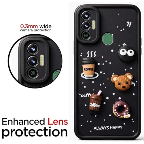 Image of Bintage Cute Fun Taddy| 3D Ball Bear| Donut| Coffee Rubber Case Camera Protection Back Cover Compatible for Tecno Spark 7 - Black