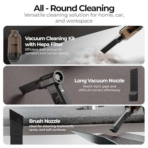 Image of Zebronics Airgun 900, 2-in-1 Handheld High Speed Air Duster & Vacuum, Up to 60mins Runtime, 120000 RPM Motor, 4 Speed Modes, 5200mAh Battery, HEPA Filter, Digital Battery Indicator, LED Light