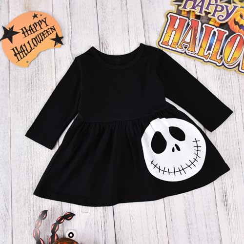 Image of HINTINA 3PCS Baby Girls Halloween Outfits Skull Tops Ghost Leggings Pants with Csarf Hat Clothes set