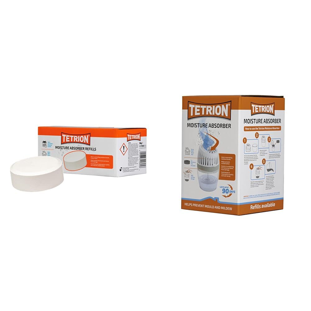 Tetrion 2X Absorbeur d'Humidité 20m² + Recharge 8 Comprimés | 12+ Mois de Contrôle d'Humidité | Protection 360° & Air Purifié
