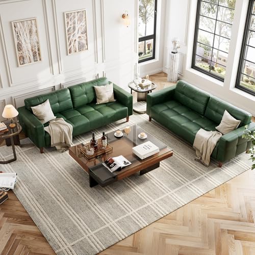 Image of IDEALHOUSE 83 inch Green Faux Leather Couch, 3 Seater Sofa Couches