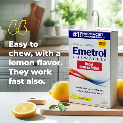 Image of Emetrol Non-Drowsy Nausea Relief - Chewable Medicine for Upset Stomach - Pharmacist Recommended Nausea Relief - Lemon Flavor, 84 Tablets (Pack of 3)