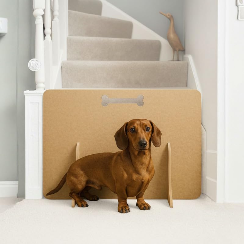 No-Drill Freestanding Dog Stair Gate & Barrier for UK Standard Stairs, Pet Stopper, Easy Set Up, Anti-Tipping, Customisable, Water-Resistant MDF, Small & Large Dogs - Plain (75cm x 75cm)