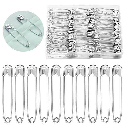 MASPHY 100 Stück Sicherheitsnadeln, 55 mm große Sicherheitsnadeln für Kleidung für Kunsthandwerk, Schmuckherstellung und Nähen