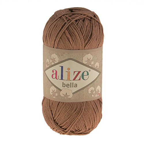 Alize Bella Plain Cotton Knitting Yarn, 50 g, Colour: 466 Camel