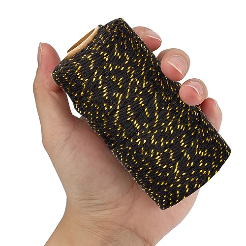 Image of jijAcraft 328Ft Twine String, 2MM Black Gold Christmas Cotton String, Bakers Cotton Twine, Heavy Duty Crafts String for Gift Wrapping, Greeting Cards, Hanging Photo (Pack of 2)