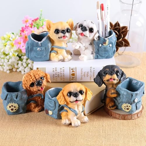 Image of Puppy Pen Holder for Desk - Cartoon Dog Pencil Cup Organizer | Resin Stationery Holder for Kids Study Table | Decorative Desk Storage for Office, School & Home (Without Accessories)