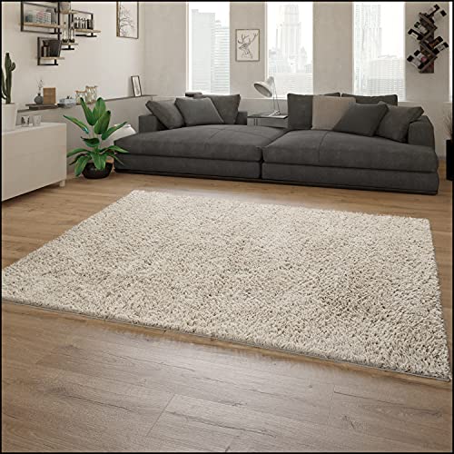 Paco Home Tapis À Poils Longs, Shaggy Doux Moderne Salon Aspect Flokati, Uni, Dimension:80x150 cm, Couleur:Beige
