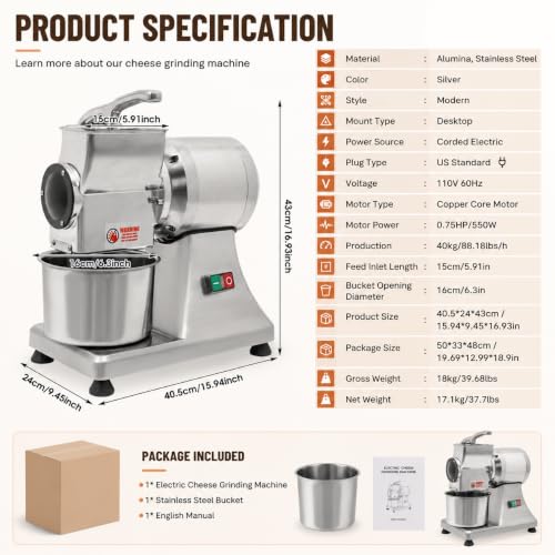 Máquina eléctrica para rallar queso 110V 550W motor cobre miniatura 2