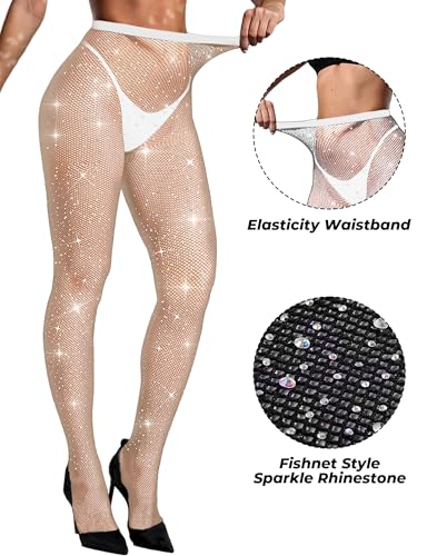 Image of Buauty 2 Pack Sparkly Fishnet Stockings For Women,Rhinestone Fishnets Tights High Waist,Party Sexy Rhinestone Mesh Pantyhose