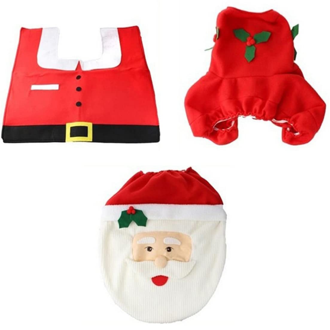 Aetherize Christmas Decoration Novelty 3pc Christmas Festive Toilet Seat Cover, Tank & Rug Bathroom Decoration Set (Santa Claus) Bathroom Decor