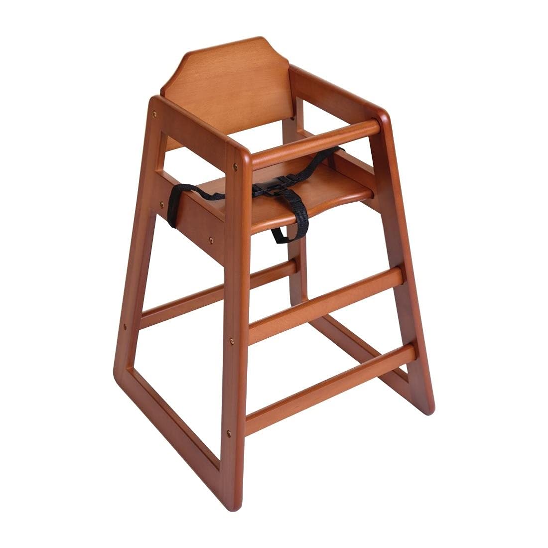 Bolero Robuster, sicherer Hochstuhl aus Holz für Babys und Kleinkinder | Dunkles Holzfinish | Sitzhöhe: 500 mm | Geeignet für Kinder bis 36 Monate | Inklusive 3-Punkt-Hüftgurt | DL901