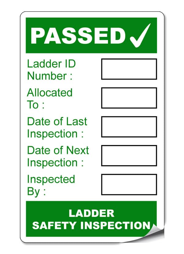 50 Ladder Safety Inspection Labels Stickers (Green) - 50mm x 80mm Permanent High Tack Synthetic PP Labels (P/NO. LSI-GRE1)