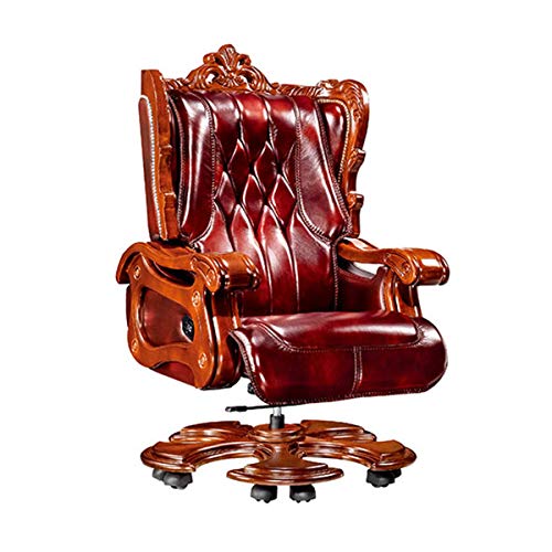 Neochy Comfortable Luxury Executive Chair President Chair Vintage Wood Reclining Leather Boss Chair Managerial Chairs Computer Chair Office Chair 360 Degree Swivel For Home #TOP27