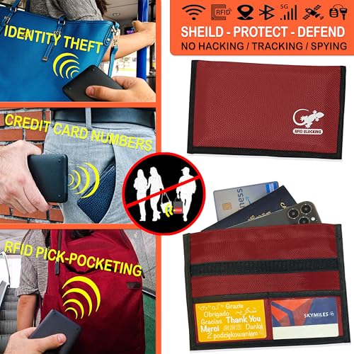 Image of Faraday Bag, Anti-Tracking GPS RFID Car Key Signal Blocker Wallet Shielding Pouch Protective Case for Cell Phone Car Key FOB, Data Privacy, Electronic Device Security (RED - NYLON)