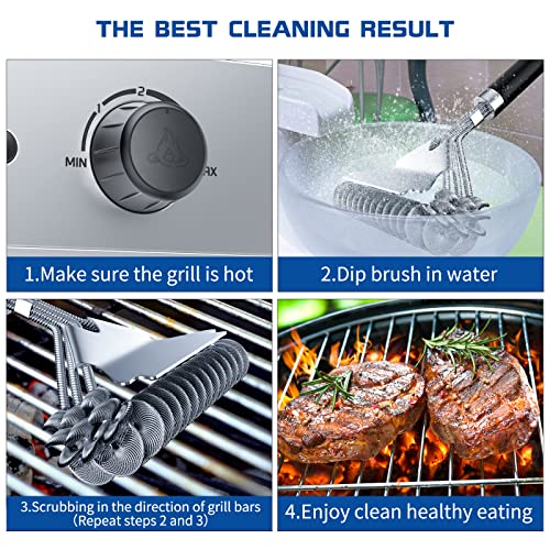 Grill Brush And Scraper Bristle Free, Bbq Accessories Grill Brush For Outdoor Grill, 17" Stainless Steel Bbq Brush For Grill Cleaning, Grill Accessories Gifts For Men, Hooks Included #TOP1