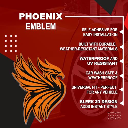 Image of Phoenix Emblem 3D Bird Badge, Custom Car Decal Sticker - Durable Exterior Trunk, Hood, Fender for Car, Truck, SUV (Set of 2) (Orange)
