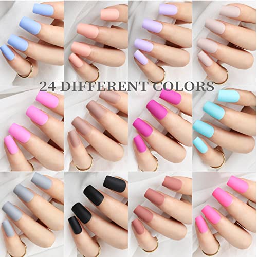 Image of FANDAMEI Matte Press on Nails, 24 Packs 576PCS Press on Nails Medium Square Matte, Lightweight Natural Fake Nails Full Cover, False Nails with Glue