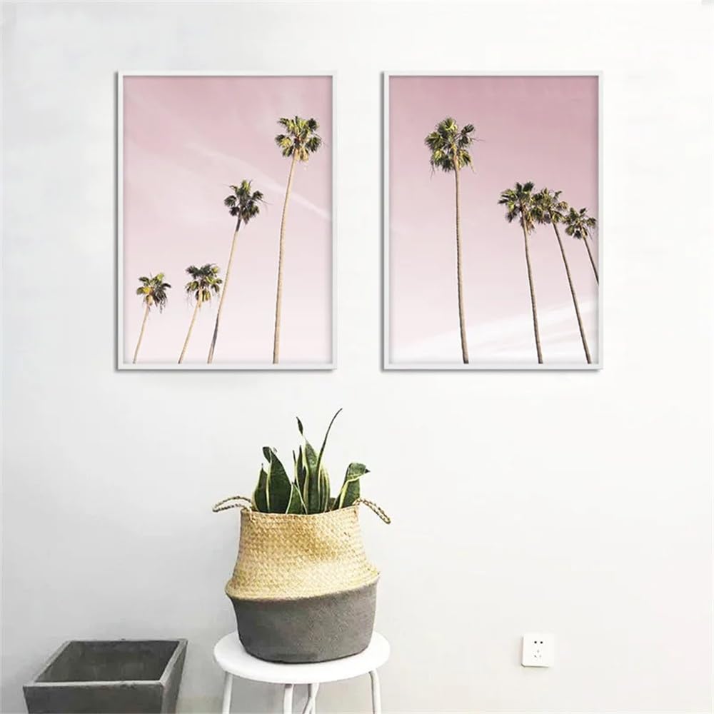 WBYZAC Set of 2-Coastal Palm Tree Abstract Wall Art Canvas Painting Landscape Poster Print Minimalist Nordic Picture Living Room Kitchen Office Decor-40 * 60cm (No Frame)