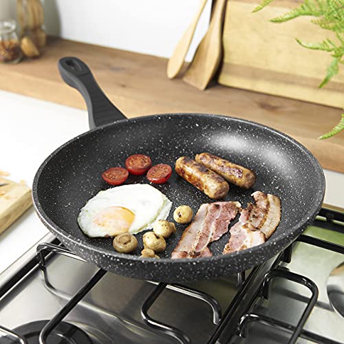 Sovereign Stone 20cm, 24cm, 28cm Non-Stick Frying Pan Forged Aluminum High-Tech Marble Effect Coating | Suitable for use on Gas, Induction, Electric and Ceramic hobs. (28cm) 2 Gallery Image