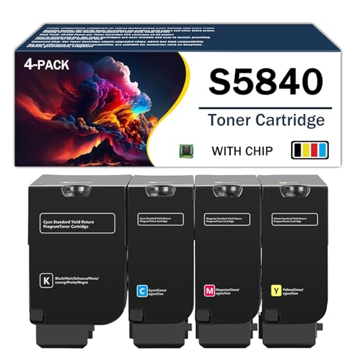 CMADJT Cartucho de tóner de Alto Rendimiento S5840 593-BBXX 593-BBXU 593-BBXV 593-BBXW, Compatible con impresoras DELL S5840, S5840DN y S5840CDN, con Chip,4Color-1Pack