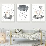 Elephant Nursery Wall Art Star Nursery Art Prints Baby Elephant Nursery Pictures Star Cloud Wall Art