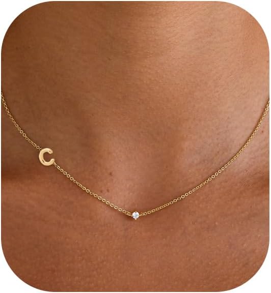 FUCJOEE Dainty 14K Gold Plated Sideways Initial Letter Choker Necklace for Women - Personalized Trendy Jewelry