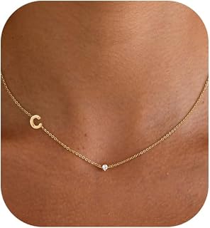 Initial Necklaces for Women, Dainty Stocking Stuffers 14K Gold Plated Sideways Letter Necklace Simple Choker Necklace Personalized Initial Name Necklaces for Women Cute Trendy Stuff Teen Jewelry Gifts