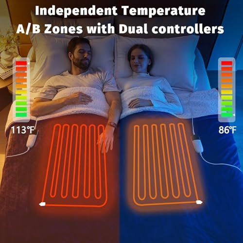 Heated Electric Blanket Queen Size - 84" x 90" Heating Blanket with Dual Control, 10 Levels & 8 Hours Auto Off, Soft Warm Flannel Gift with Over-Heat Protection, ETL & FCC Certified
