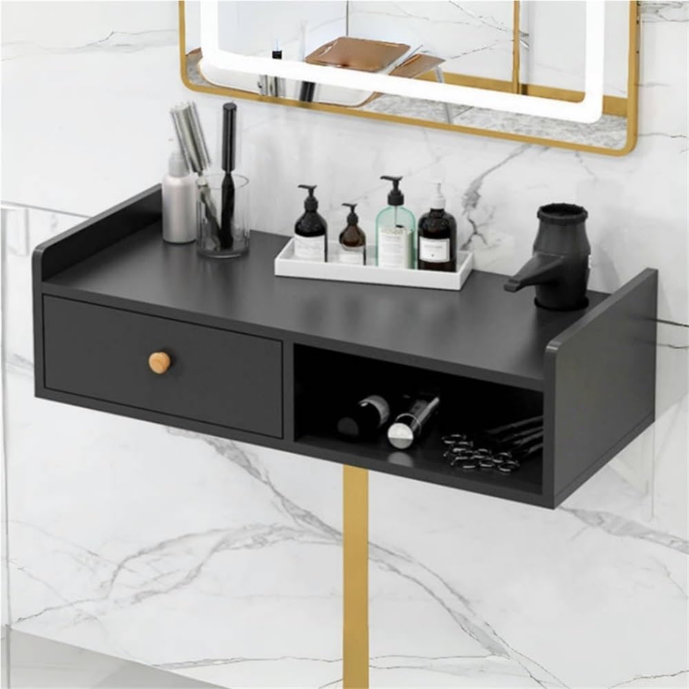 Meuble de rangement mural suspendu pour salon de beauté avec tiroir de coiffure noir 60 cm